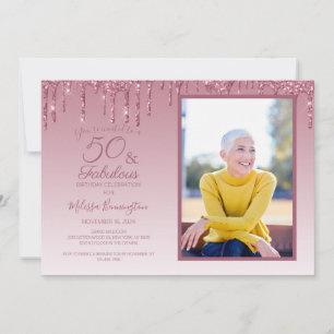 50 en Fabulous Roze Goud Roze Glitter Foto Kaart