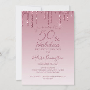 50 en Fabulous Roze Goud Roze Glitterende Uitdrupp Kaart