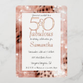 50 en Fabulous Roze Gouden Luipaard Verjaardag Folie Uitnodiging (Voorkant)