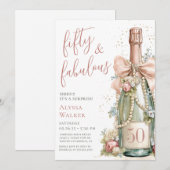 50 en Fabulous Roze Gouden Script Verrassingsfeest Kaart (Voorkant / Achterkant)