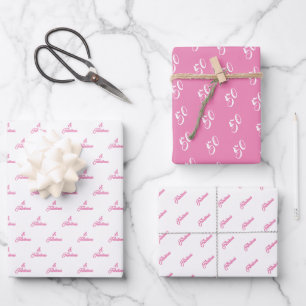 50 en Fabulous Roze Persoonlijke Verjaardagsfeest  Inpakpapier Vel