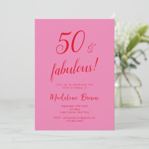 50 en Fabulous Roze Rood Moderne 50ste Verjaardag Kaart
