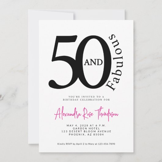 50 en Fabulous Roze Script 50ste Verjaardagsfeestj Kaart (Voorkant)