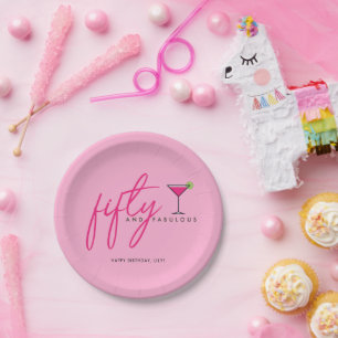 50 en Fabulous Roze Verjaardagsfeest Papieren Bordje