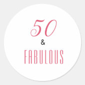50 En Fabulous Roze Verjaardagsfeest Ronde Sticker (Voorkant)