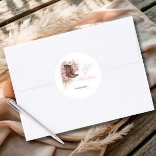 50 en Fabulous Roze Western Bloemige 50ste Verjaar Ronde Sticker