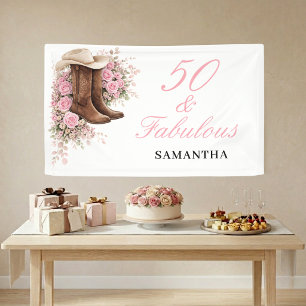 50 en Fabulous Roze Westerse Bloemige 50ste Verjaa Spandoek