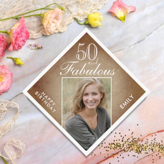 50 en Fabulous Rustic Beige Photo 50th Birthday Servet