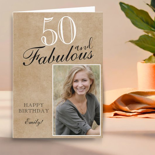 50 en Fabulous Rustic Elegant Birthday Foto Kaart