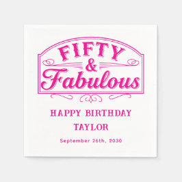 50 en Fabulous Rustic Script Lijn Kunst Roze Servet