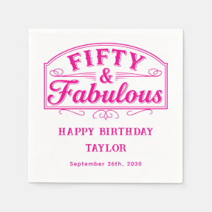 50 en Fabulous Rustic Script Lijn Kunst Roze Servet