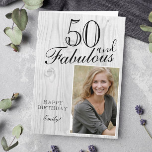 50 en Fabulous Rustic Wood Elegant Birthday Foto Kaart