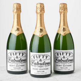 50 en Fabulous Rustieke Schrift & Elegant Wit Sparkling Wijnetiket