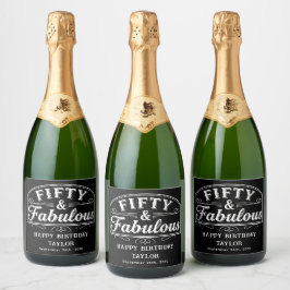 50 en Fabulous Rustieke Schrift & Elegante Lijnkun Sparkling Wijnetiket