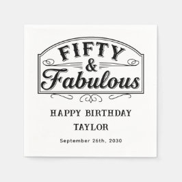 50 en Fabulous Rustieke Script Lijnkunst Zwart Wit Servet