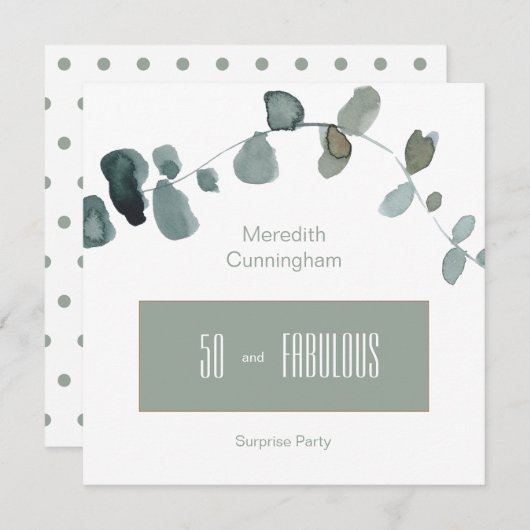 50- en Fabulous Sage Simple Birthday Square Kaart (Voorkant / Achterkant)