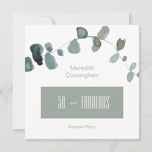 50- en Fabulous Sage Simple Birthday Square Kaart (Voorkant)