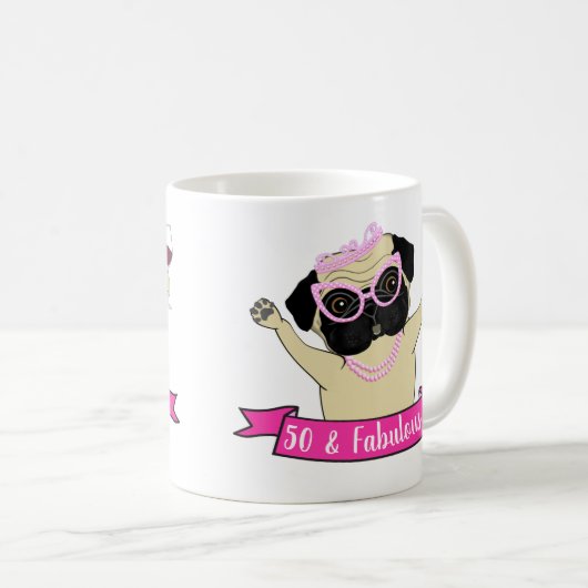 50 en Fabulous Schattige Dog Pug Humoristische Ver Koffiemok (Voorkant rechts)