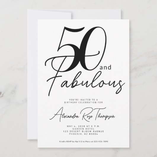 50 en Fabulous Script 50ste verpartij Kaart (Voorkant)