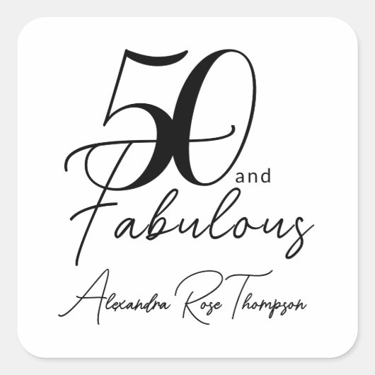 50 en Fabulous Script 50ste verpartij Vierkante Sticker (Voorkant)