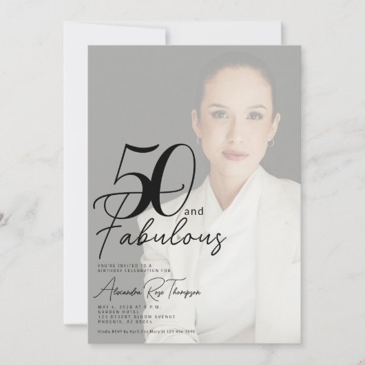 50 en Fabulous Script Foto 50e verjaardagsfeestje Kaart (Voorkant)