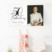 50 en Fabulous Script Foto 50e verjaardagsfeestje Spandoek (Insitu)