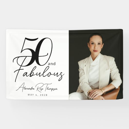 50 en Fabulous Script Foto 50e verjaardagsfeestje Spandoek (Horizontaal)