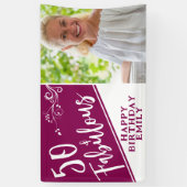 50 en Fabulous Script Foto Magenta 50ste Verjaarda Spandoek (Verticaal)