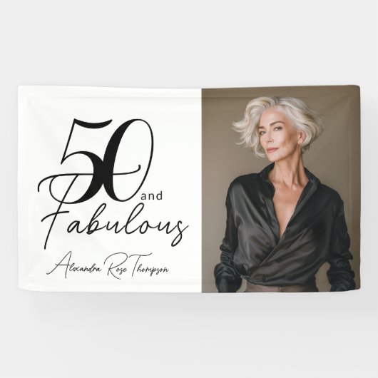 50 en Fabulous Script Foto Verjaardagsfeestje Spandoek (Horizontaal)