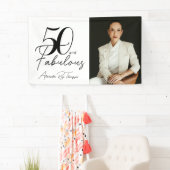 50 en Fabulous Script Foto Verjaardagsfeestje Spandoek (Insitu)