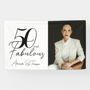 50 en Fabulous Script Foto Verjaardagsfeestje Spandoek