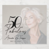 50 en Fabulous Script Foto Verjaardagsfeestje Sparkling Wijnetiket (Enkel label)
