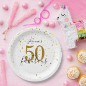 50 en Fabulous Script Gold en Black Birthday Papieren Bordje (Feest)