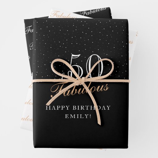 50 en Fabulous Script Modern Zwart 50ste verjaarda Inpakpapier Vel (In situ)