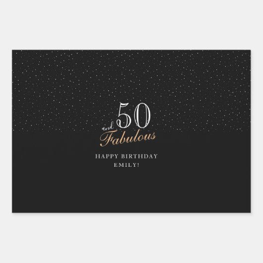 50 en Fabulous Script Modern Zwart 50ste verjaarda Inpakpapier Vel (Voorkant)