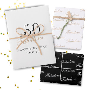 50 en Fabulous Script Moderne Vrouw 50e Verjaardag Inpakpapier Vel