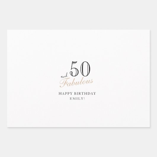 50 en Fabulous Script Moderne Vrouw 50ste Verjaard Inpakpapier Vel (Voorkant)