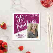 50 en Fabulous Script Photo Magenta 50th Birthday Servet (Insitu)