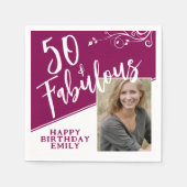 50 en Fabulous Script Photo Magenta 50th Birthday Servet (Voorkant)