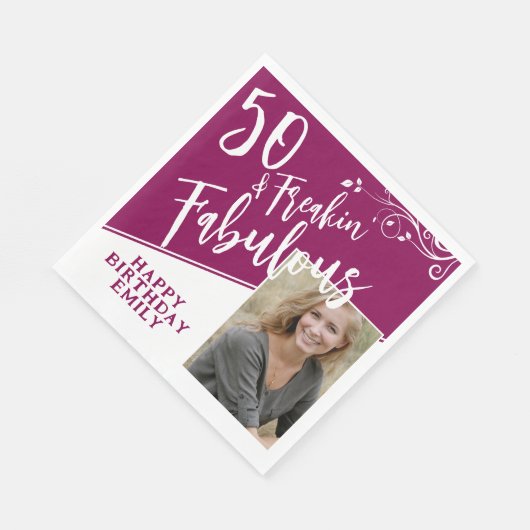 50 en Fabulous Script Photo Magenta 50th Birthday Servet (Hoek)