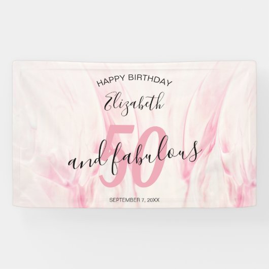 50 en Fabulous Script Pink Birthday Party Banner (Horizontaal)
