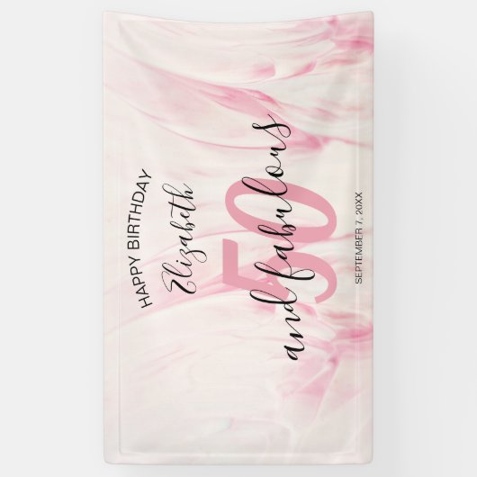 50 en Fabulous Script Pink Birthday Party Banner (Verticaal)