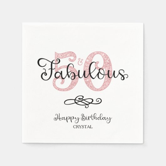 50 EN FABULOUS Script Roos Gouden Glitter Verjaard Servet (Voorkant)