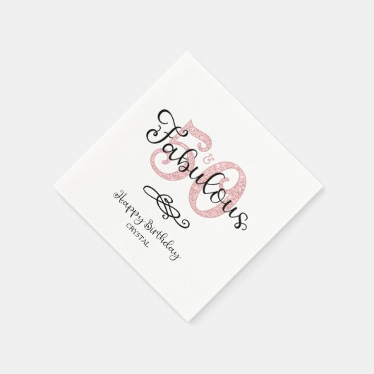 50 EN FABULOUS Script Roos Gouden Glitter Verjaard Servet (Hoek)