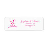 50 en Fabulous Script Roze 50ste verjaardagsfeestj Etiket (Voorkant)