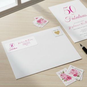 50 en Fabulous Script Roze 50ste verjaardagsfeestj Etiket
