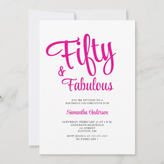 50 en Fabulous Script Roze 50ste Verjaardagsfeestj Kaart (Voorkant)