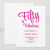 50 en Fabulous Script Roze 50ste Verjaardagsfeestj Kaart (Voorkant / Achterkant)
