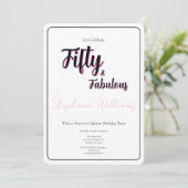 50 en Fabulous Script Roze 50ste verjaardagsfeestj Kaart (Staand voorkant)