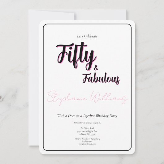 50 en Fabulous Script Roze 50ste verjaardagsfeestj Kaart (Voorkant)